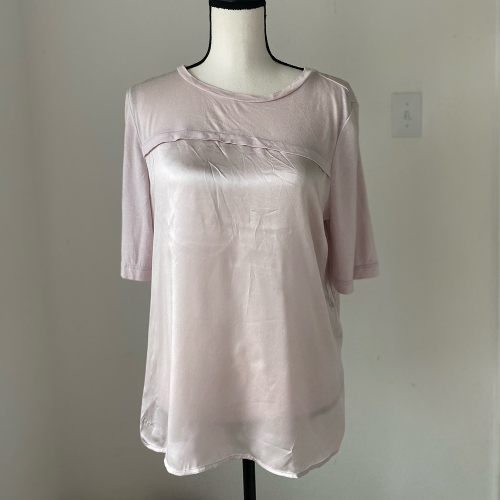 VINCE Pastel Pink Silk Contrast Tee Shirt Size MED